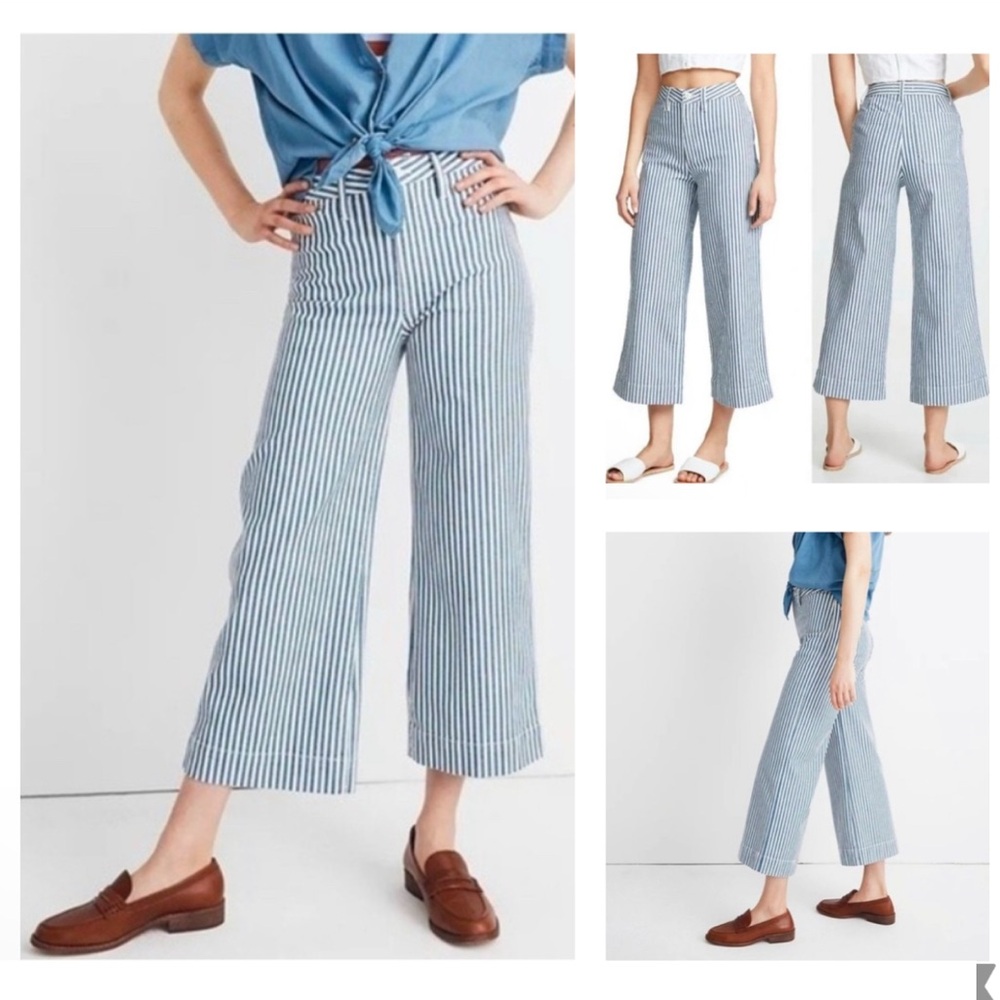 Madewell Emmett Wide-Leg Crop Pant in Herringbone Railroad Stripe 24P Petite GUC